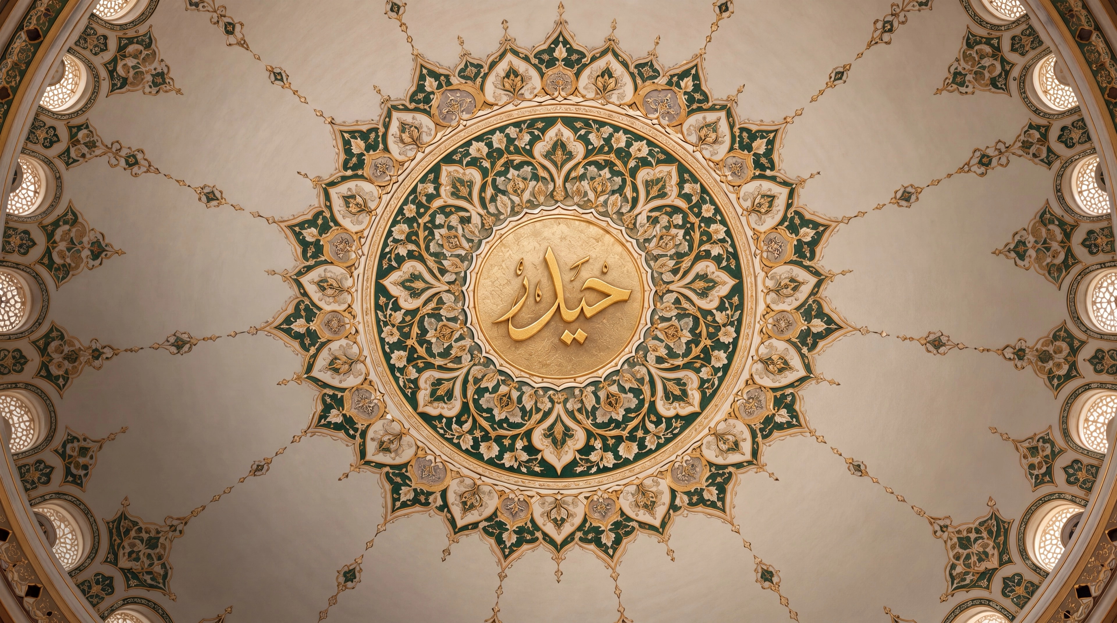 The name Hyder in gold Arabic calligraphy at the center of an ornate dome