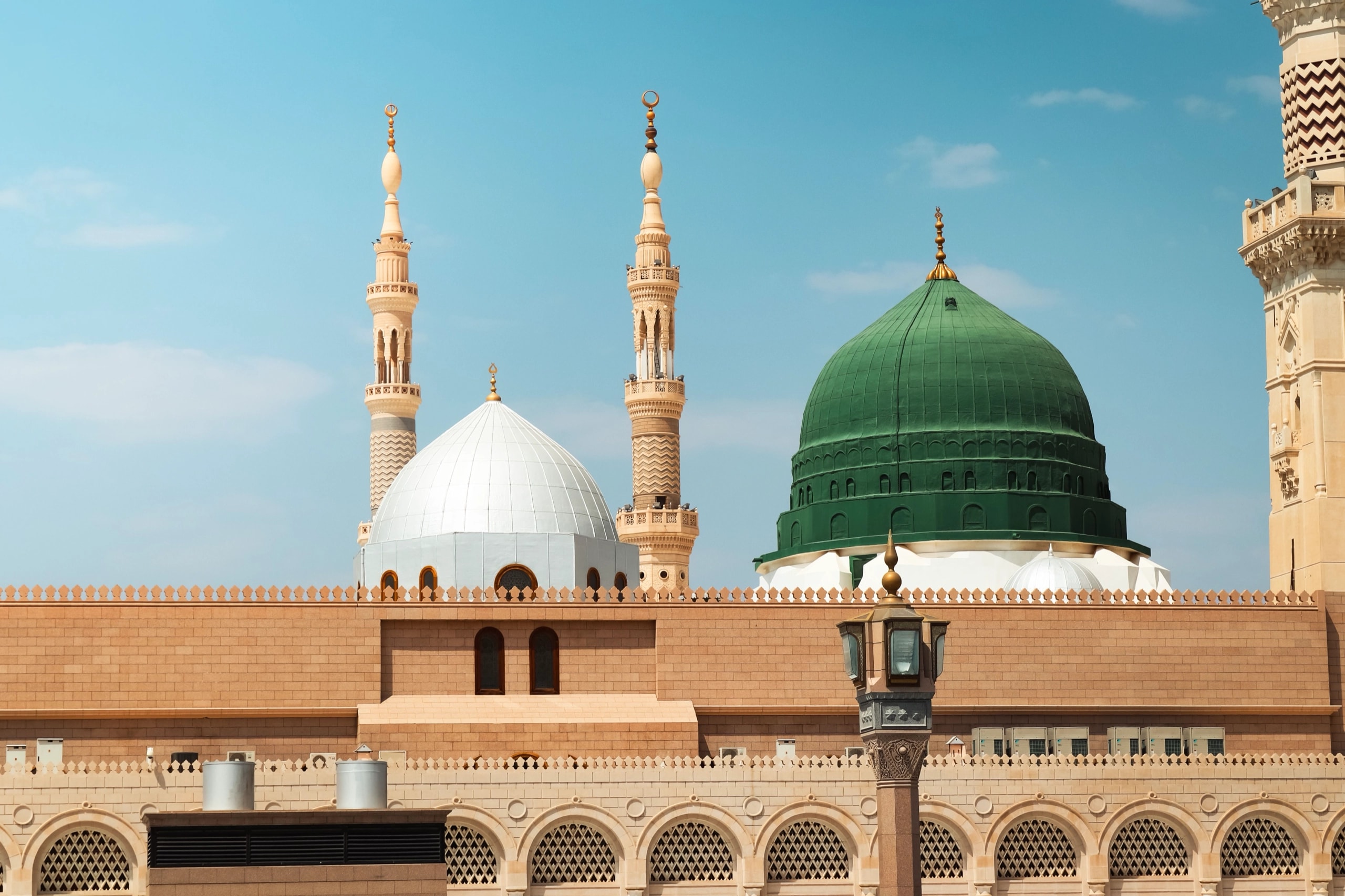 The Green Dome and minarets of the Prophet's Mosque in Medina